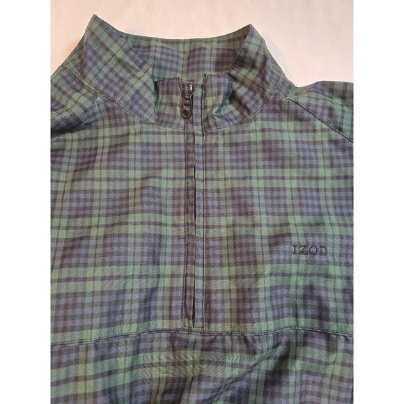 Izod Mens Green & Blue Plaid Pullover Windbreaker Jacket Half-Zip Casual Size XL - Picture 14 of 15